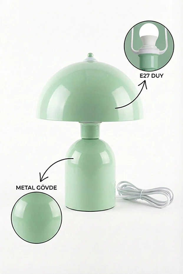 Luna Abajur | Mint Yeşili Metal Gövdeli